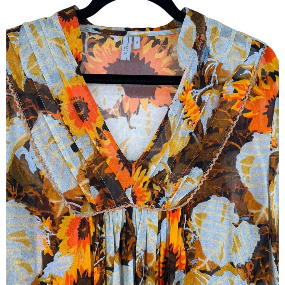 Blank London Floral Sunflowers Print Long Sleeve V Neck Sheer Blouse Top Size 1X - Picture 6 of 16